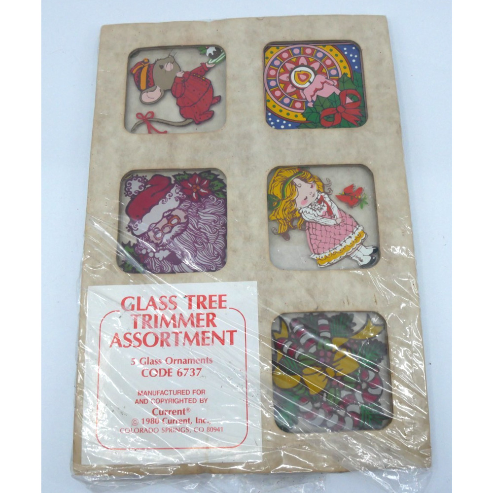 Vintage 1980 Current Glass Tree Trimmer Assortment 5 Glass Ornaments
